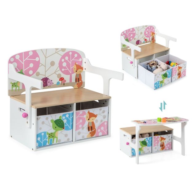 3-in-1 Kids Play & Art Bench with Two Removable Storage Bins