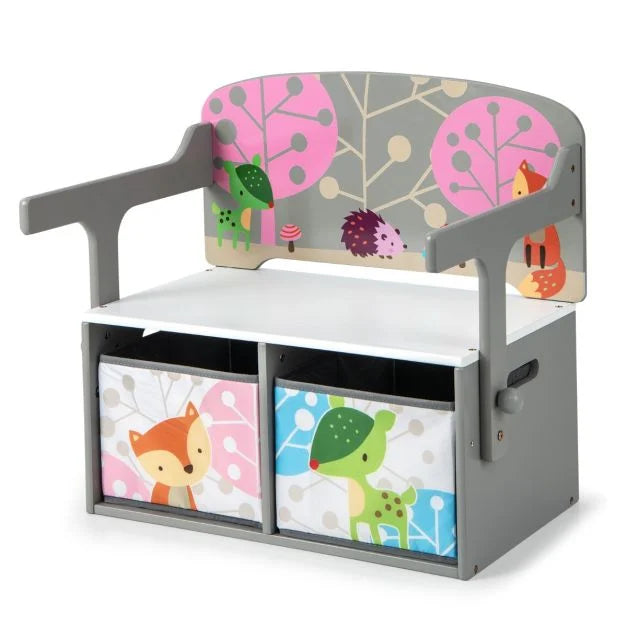 3-in-1 Kids Play & Art Bench with Two Removable Storage Bins