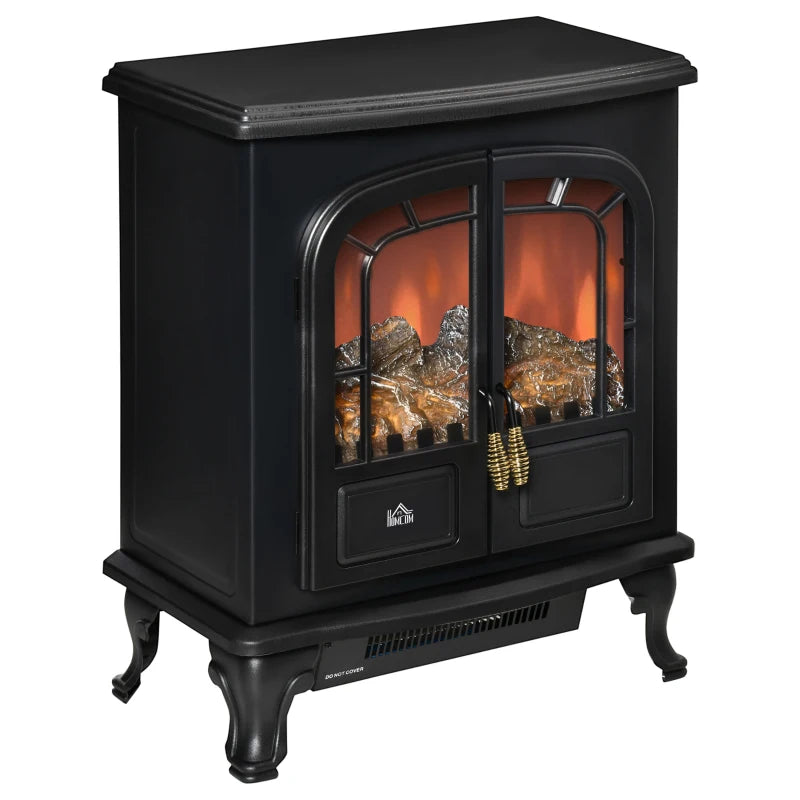 Portable Fireplace Stove – LED Flame, 1000/2000W Heater, Black