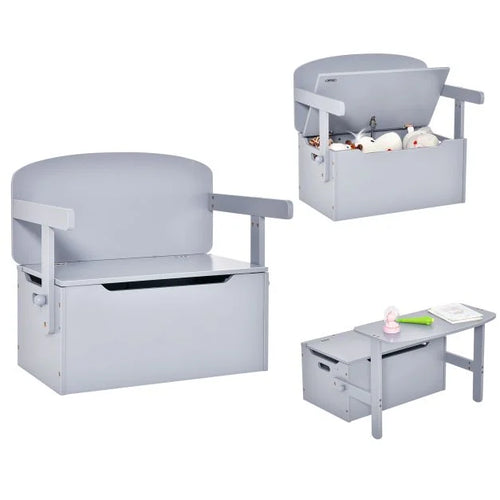 3-in-1 Wooden Kids Table and Chair Set with Toy Storage