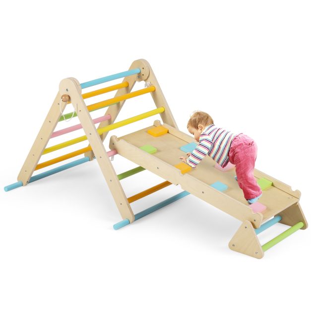 Adjustable 3-in-1 Pikler Triangle Climber Set with Reversible Ramp