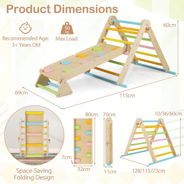 Adjustable 3-in-1 Pikler Triangle Climber Set with Reversible Ramp