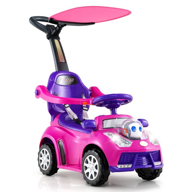 3-in-1 Push Car for Toddlers with Sliding Mode, Seat Belt, and Sun Canopy