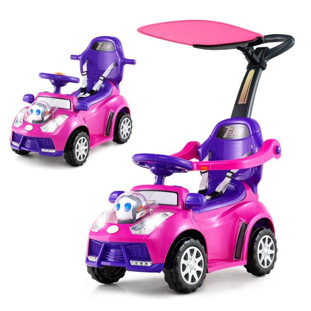 3-in-1 Push Car for Toddlers with Sliding Mode, Seat Belt, and Sun Canopy