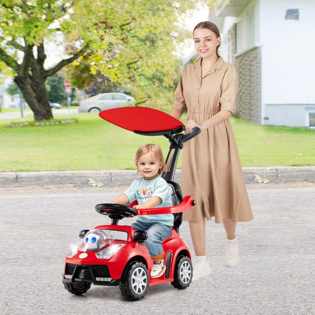 3-in-1 Push Car for Toddlers with Sliding Mode, Seat Belt, and Sun Canopy