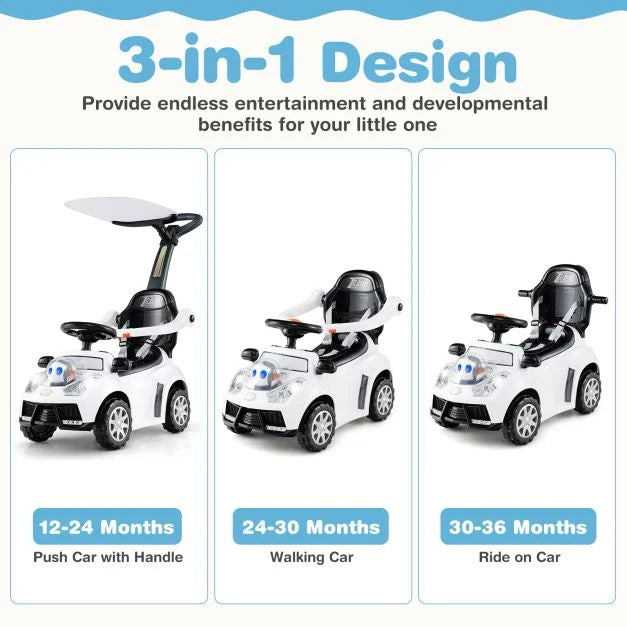 3-in-1 Push Car for Toddlers with Sliding Mode, Seat Belt, and Sun Canopy