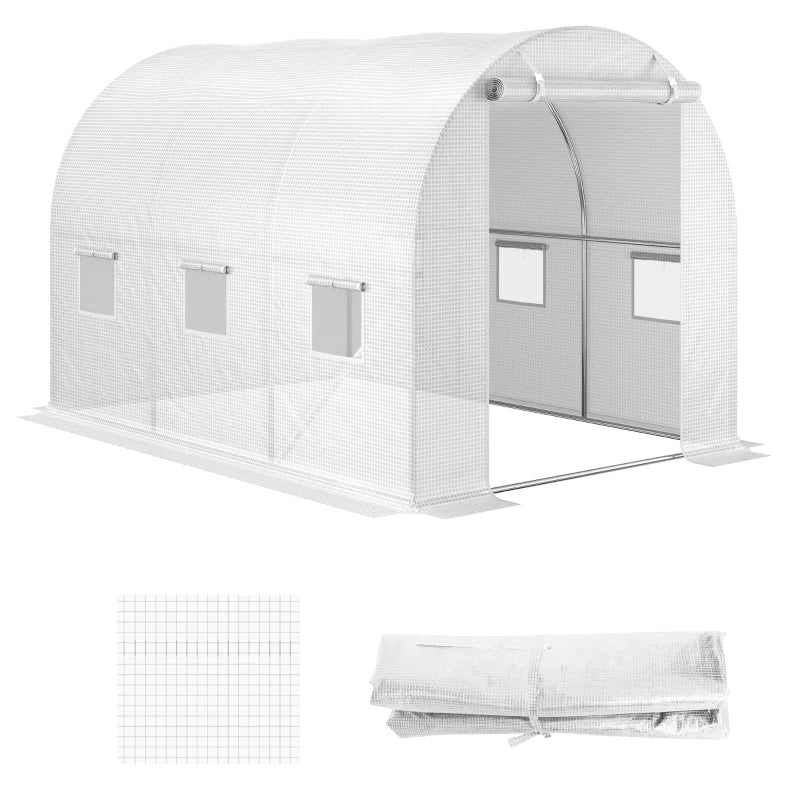 White Winter Garden Plant Cover for Polytunnel Greenhouse, 3x2x2m with Roll-up Windows