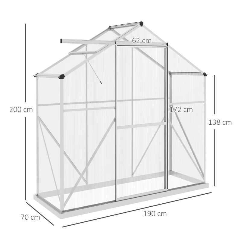 Walk-In Polycarbonate Greenhouse with Sliding Door, Window & Rain Gutter 6 x 2.5 ft