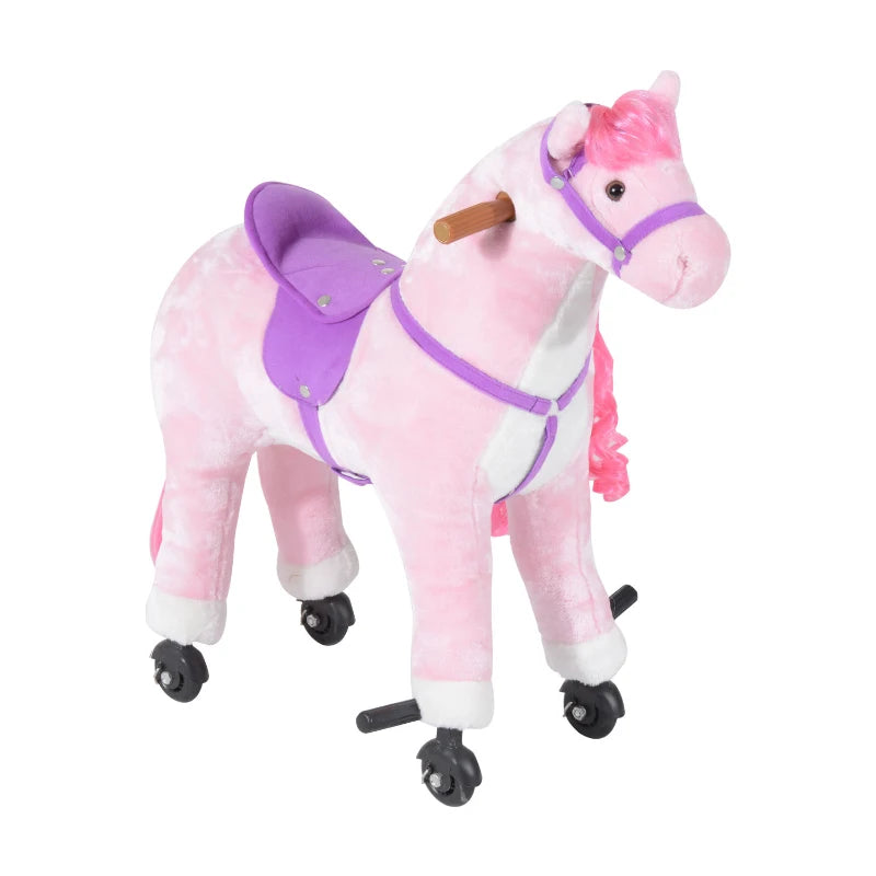 Toddler Plush Walking Horse Ride-On Toy with Wheels, Sounds, and Rocking Function