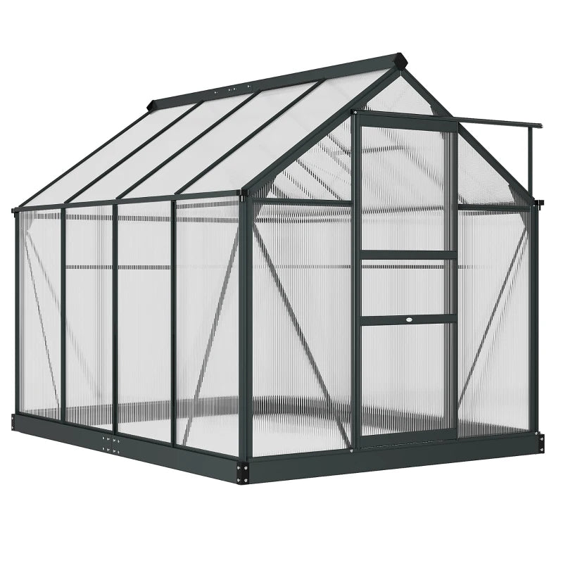 Large 6x8ft Outdoor Greenhouse – Grey Polycarbonate Grow House with Sliding Door & Window