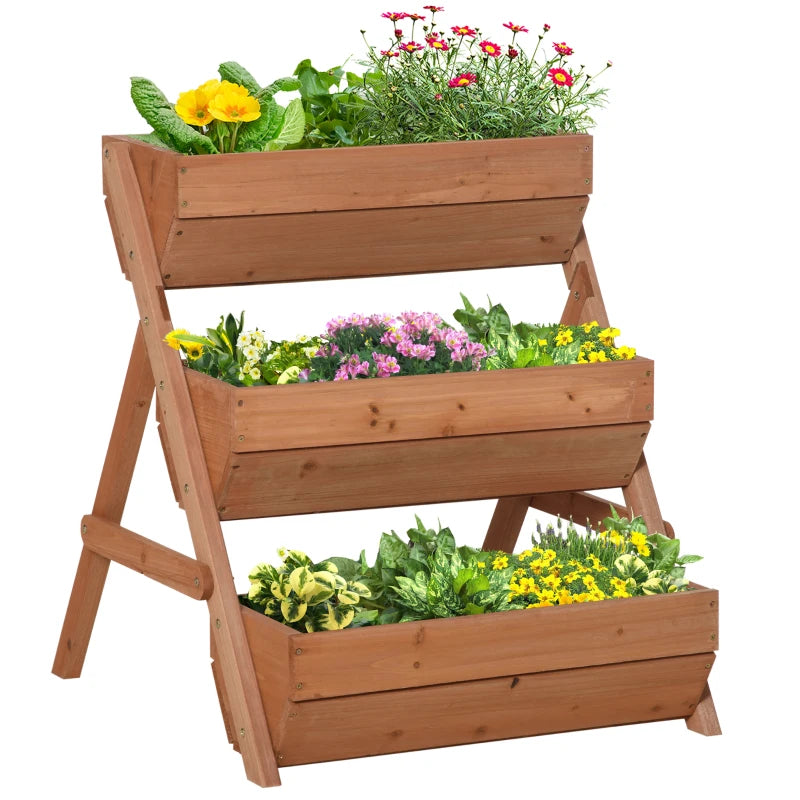 Wooden 3 Tier Raised Garden Bed Planter Box Kit, 66L Capacity for Outdoor Gardening