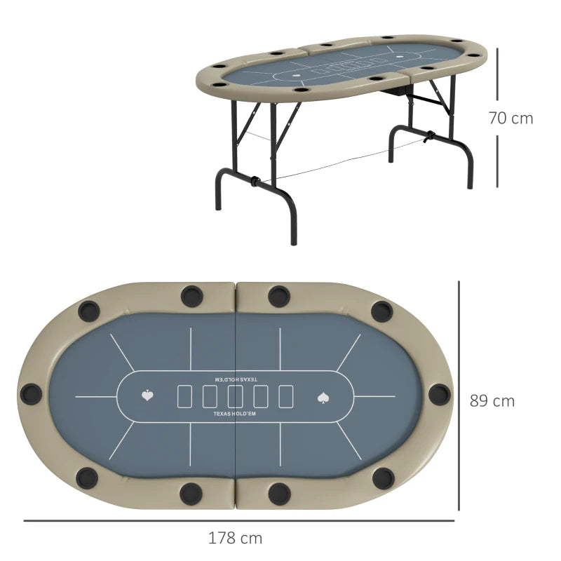 Folding Poker Table for 8 Players – Brown/Blue Cushioned Edge