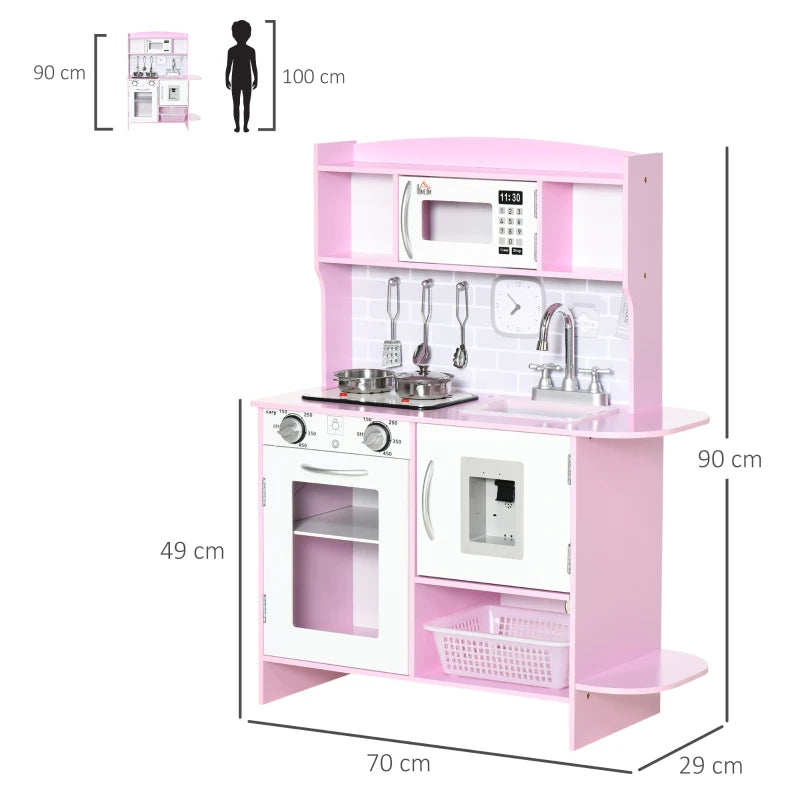 Pink Kitchen Playset for Kids with Microwave, Sink, Storage, Lights & Sounds