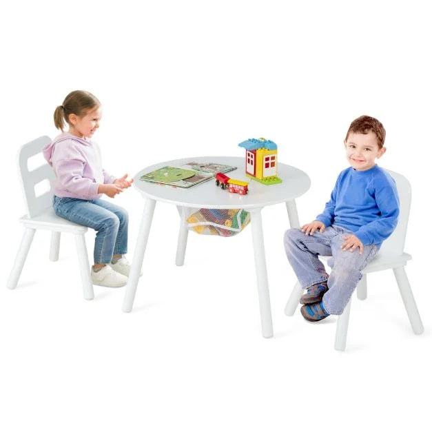 Wooden Kids 3-Piece Activity Table Set with Mesh Storage Organizer