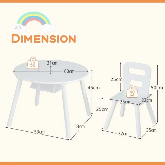 Wooden Kids 3-Piece Activity Table Set with Mesh Storage Organizer