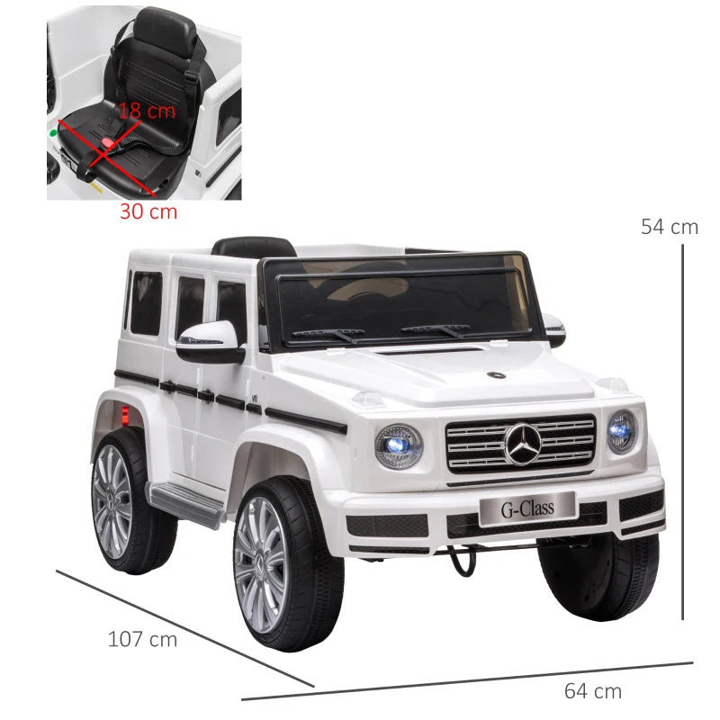 Licensed Mercedes Benz G500 12V Kids Electric Ride-On Car with Parental Remote - White