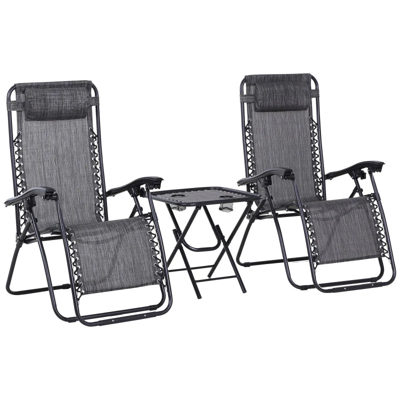 Folding Zero Gravity Chair Set with Table and Cup Holders Reclining Outdoor Lounge