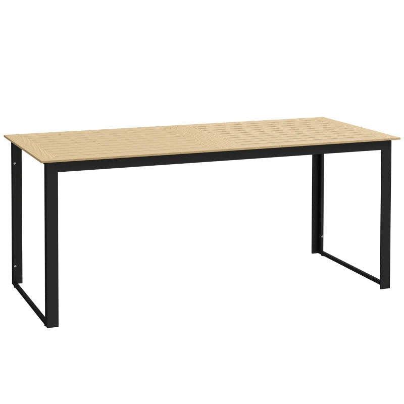 Garden Table for 6 with Slatted Surface and Metal Frame, Teak Outdoor Dining, 175x78x75cm