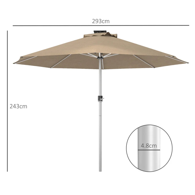 Khaki Parasol with Solar-Powered LED Lights – Outdoor Umbrella, 3m