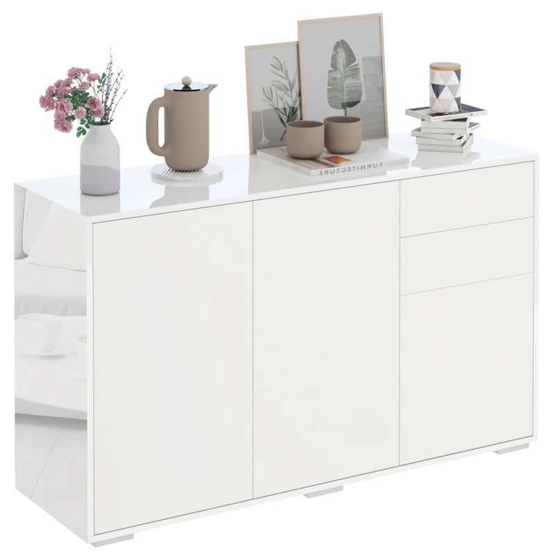 Modern White Sideboard – High Gloss Finish, 2 Drawers & Cabinets