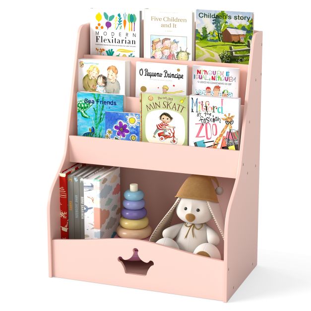 Wooden 4-Tier Kids Bookcase and Toy Storage Organizer