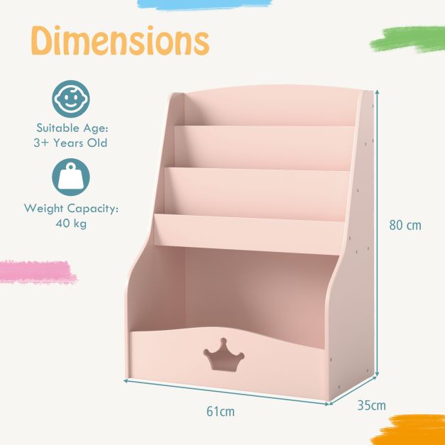 Wooden 4-Tier Kids Bookcase and Toy Storage Organizer