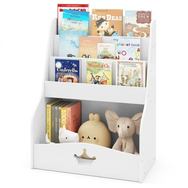 Wooden 4-Tier Kids Bookcase and Toy Storage Organizer