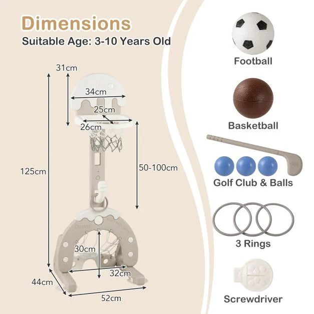 4-in-1 Multi-Sport Kids Activity Set: Hoop, Football Goal, Golf & Ring Toss