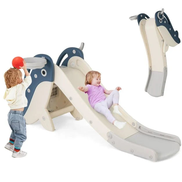 Foldable 4-in-1 Toddler Slide with Hoop – Space-Saving Playset