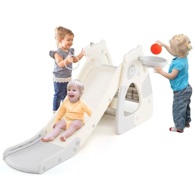 Kids Foldable Slide with Basketball Hoop and Play Ball