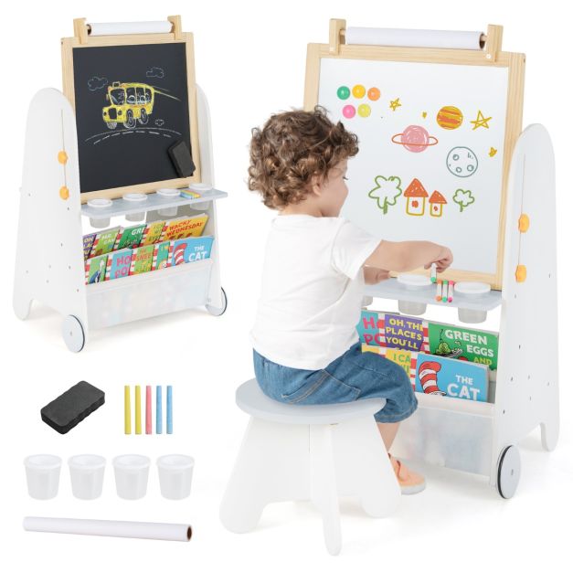 Toddler 4-in-1 Activity Table Set with Magnetic Whiteboard & Storage Shelves