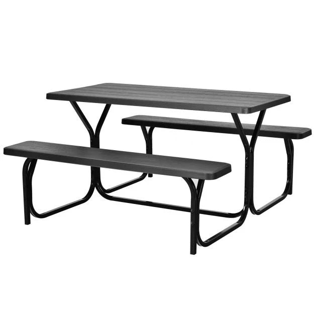 Durable Picnic Table Set with Wood Seats and Metal Frame