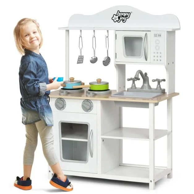 Kids Wooden Kitchen Playset – Cooking Pots, Utensils & Pretend Fun