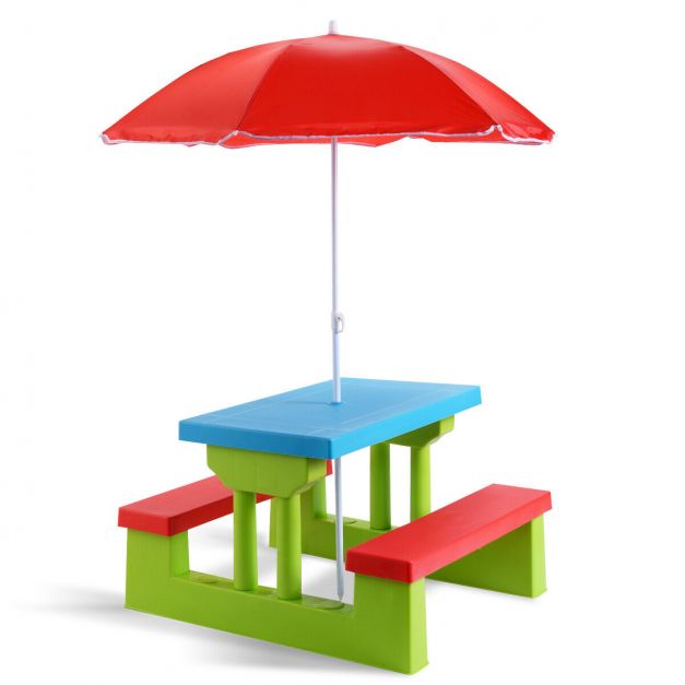 Kids Picnic Table Set for Backyard with Removable Sun Umbrella