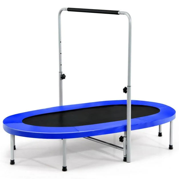 Foldable Dual Fitness Trampoline with Adjustable Handrail for Indoor Exercise