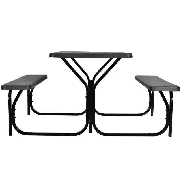 Durable Picnic Table Set with Wood Seats and Metal Frame