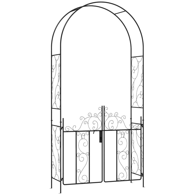 Black Garden Arbor with Double Gates – Outdoor Arch for Roses, Vines, Weddings