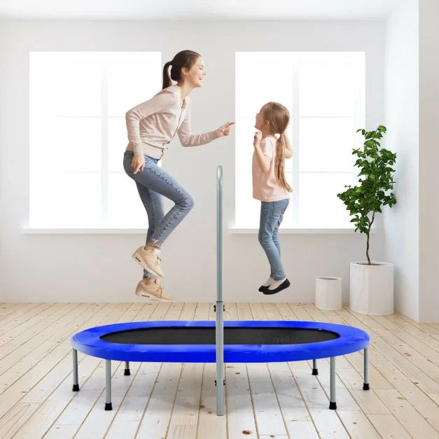 Foldable Double Fitness Trampoline with Adjustable Handrail – Exercise at Home