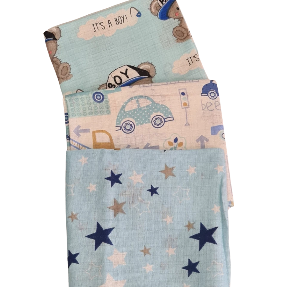 3 Pack Xl Large Printed Muslin Squares for Babies, Reusable 100% Cotton Nappy Cloths