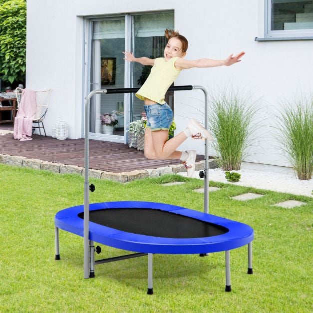 Foldable Double Fitness Trampoline with Adjustable Handrail – Exercise at Home