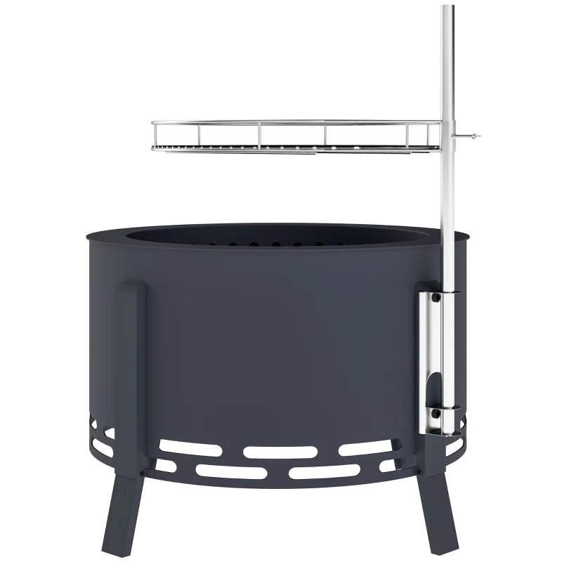 Portable Black Fire Pit 58cm with Grill Grate, Ash Catcher & Poker for Outdoor BBQ