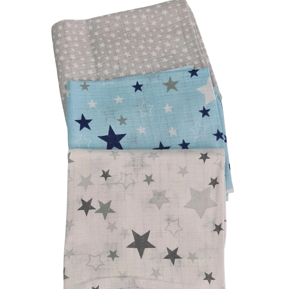 3 Pack Xl Large Printed Muslin Squares for Babies, Reusable 100% Cotton Nappy Cloths