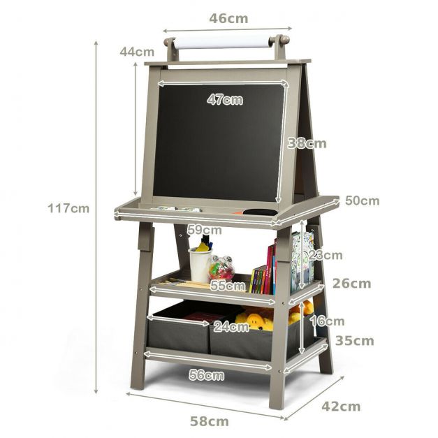 Kids Double-Sided Art Easel with Built-In Paper Roll for Creative Play