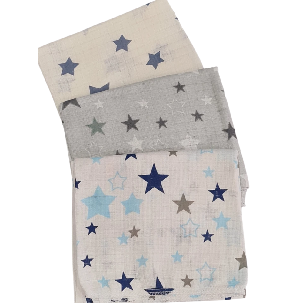 3 Pack Xl Large Printed Muslin Squares for Babies, Reusable 100% Cotton Nappy Cloths