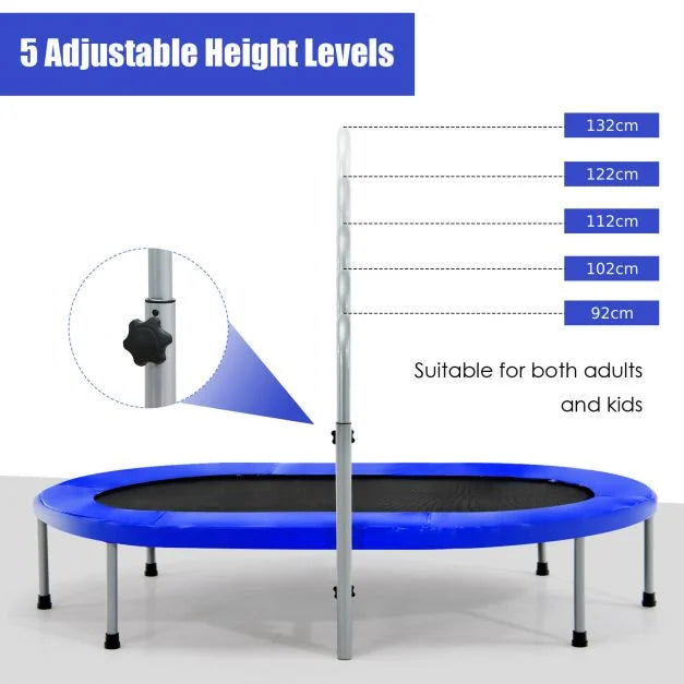 Foldable Dual Fitness Trampoline with Adjustable Handrail for Indoor Exercise