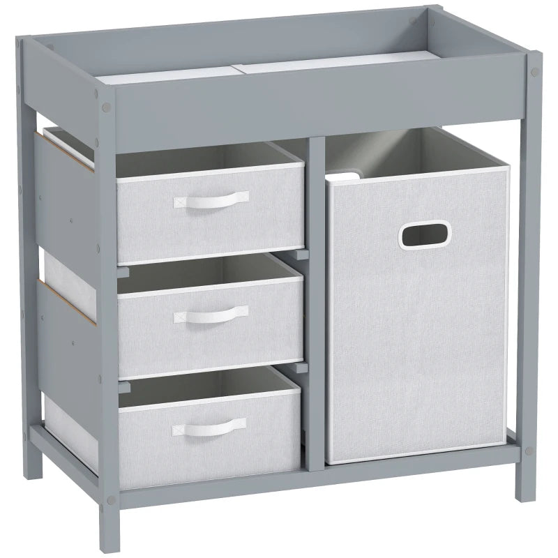 Grey Baby Changing Table with 4 Drawers and Mat – Compact Nursery Storage Unit