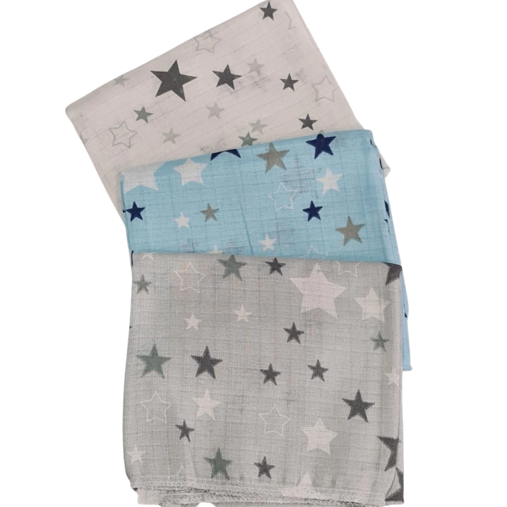 3 Pack Xl Large Printed Muslin Squares for Babies, Reusable 100% Cotton Nappy Cloths