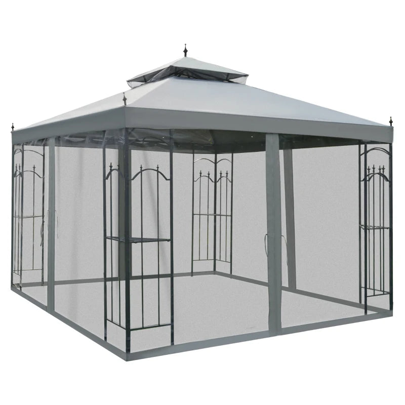 Party & Wedding Garden Gazebo with Double Canopy and Netting, Grey Shade 3x3m