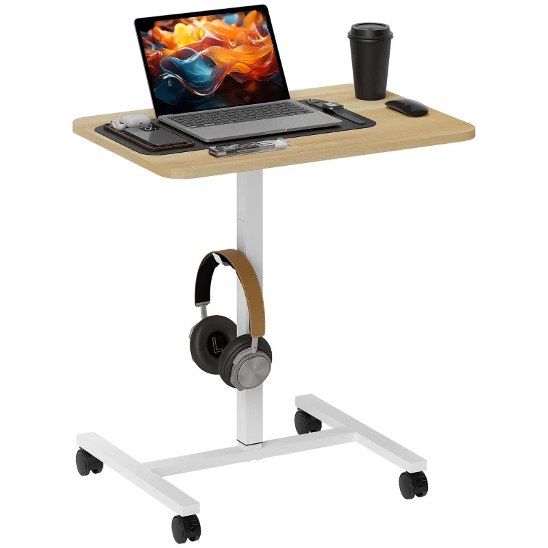 Manual Height Adjustable Desk – Sit-to-Stand, White & Wood