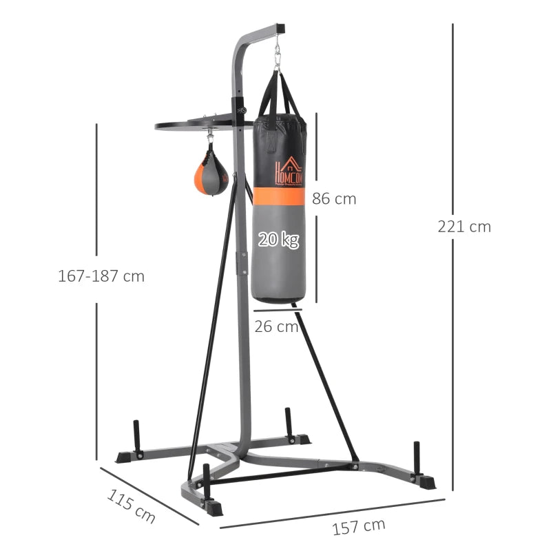 Home Gym Boxing Punch Bag & Speed Ball – Freestanding Grey